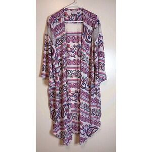 Cato Boho Paisley Kimono Duster 18W 20W Floral Lace Trim Open Front Plus